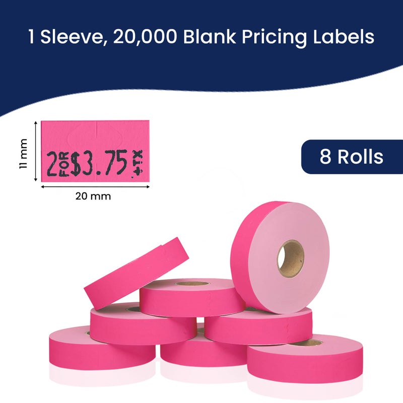 Perco Fluorescent Pink Pricing Labels for Monarch 1131 Price Gun - 1 Sleeve, 8 Rolls, 20,000 Price Marking Labels - with Ink Roll Included - Image 3